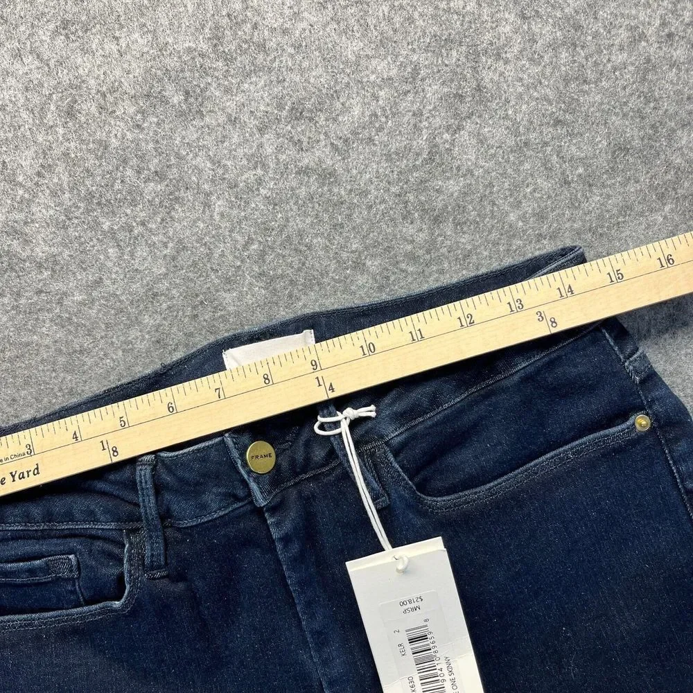 NEW Frame Jeans Women's 2 Le One Skinny Mid Rise Dark Blue Stretch Denim‎